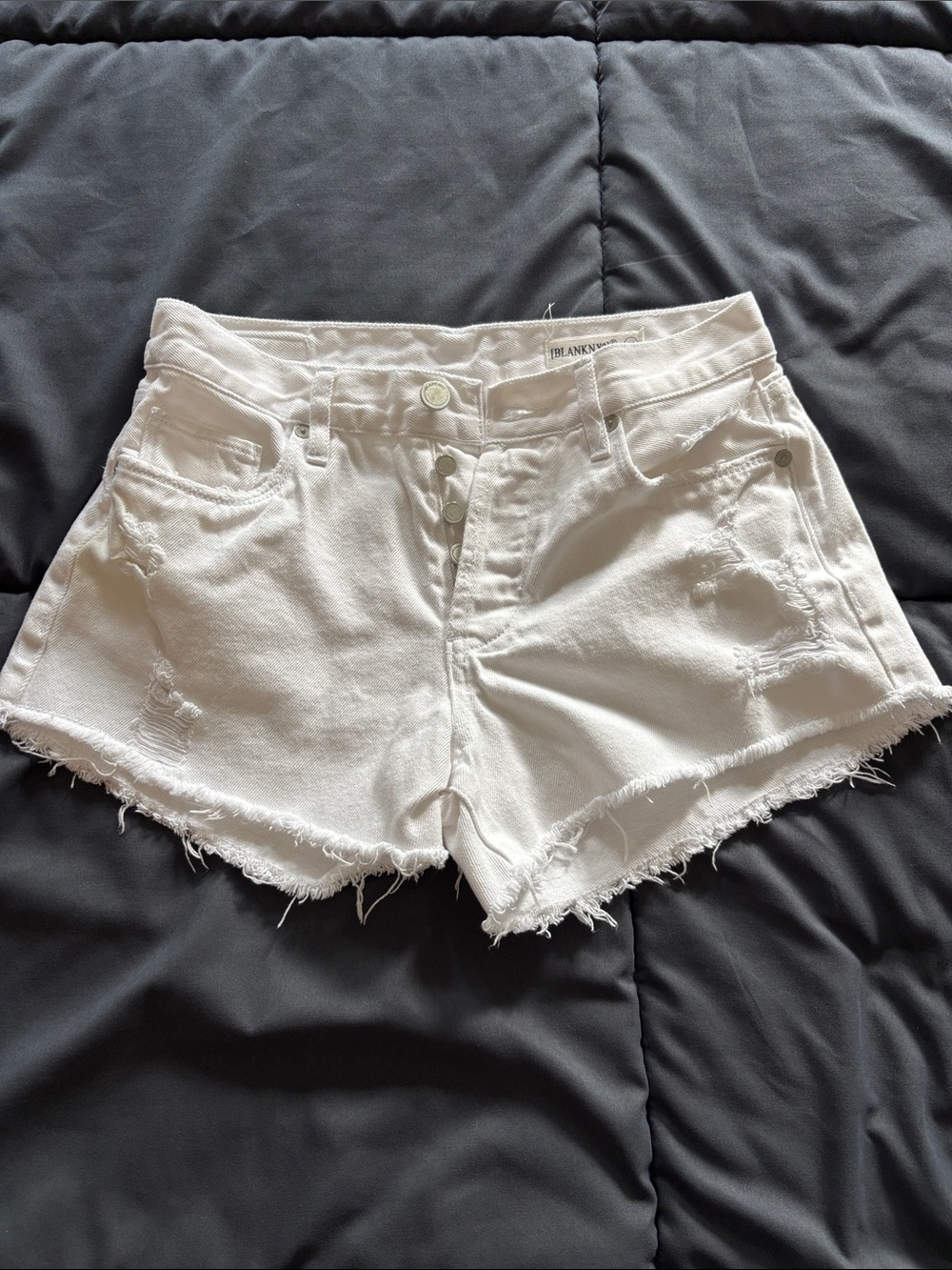 Blank NYC White Distressed Frayed Hem Denim Shorts